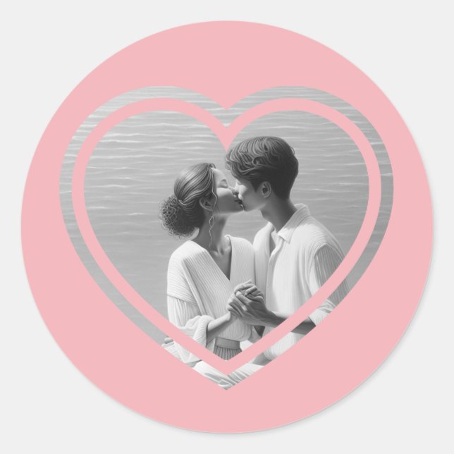 Personalized Heart Shaped  Photo Wedding  Classic Round Sticker (Front)