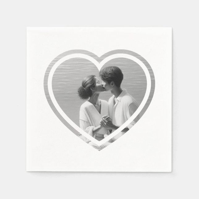 Personalized Heart Shaped  Photo Wedding  Napkin (Front)