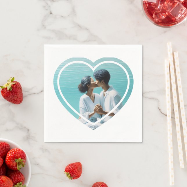 Personalized Heart Shaped  Photo Wedding  Napkin (Insitu)