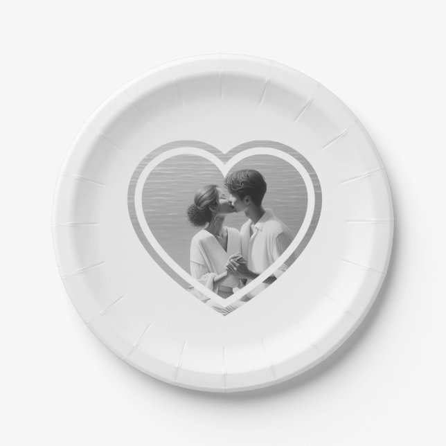 Personalized Heart Shaped  Photo Wedding  Paper Plate (Front)