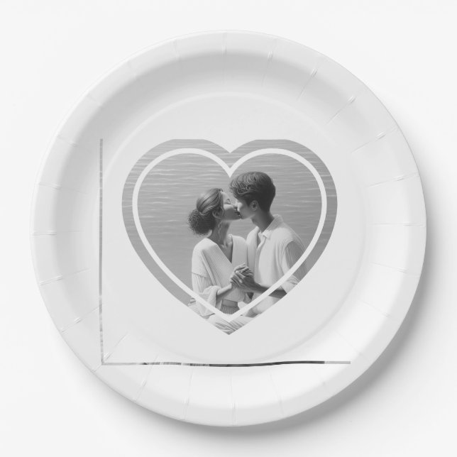 Personalized Heart Shaped  Photo Wedding  Paper Plate (Front)