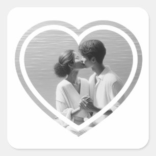 Personalized Heart Shaped  Photo Wedding  Square Sticker