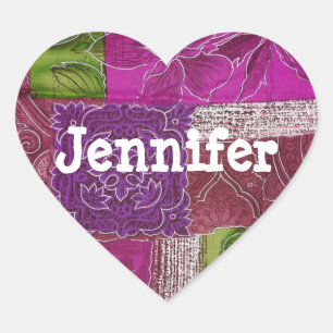 Personalized Heart Shaped Purple Quilt  Sticker