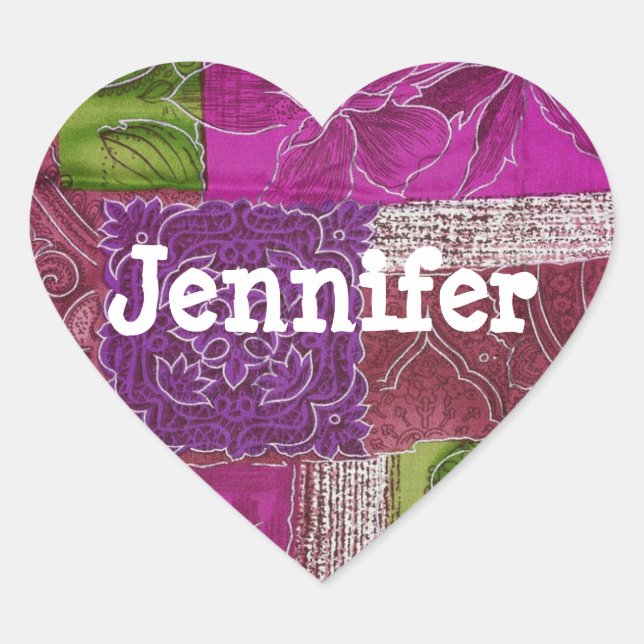 Personalized Heart Shaped Purple Quilt  Sticker (Front)