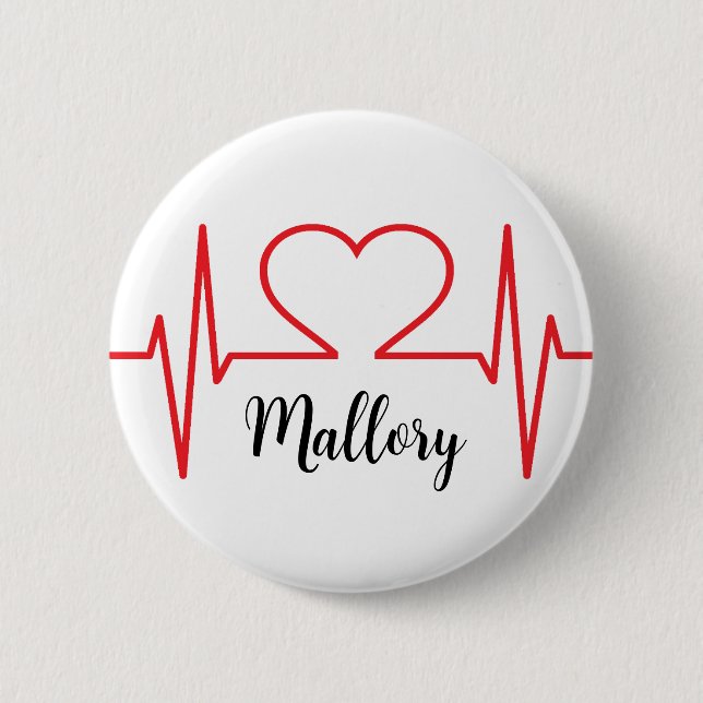 Personalized Heart Simple Medical 2 Inch Round Button (Front)