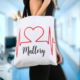 Personalized Heart Simple Medical Name Tote Bag