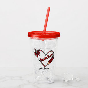 Personalized Heart Teacher Valentine's Day Acrylic Tumbler