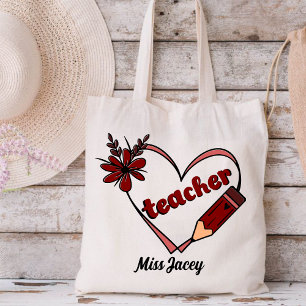 Personalized Heart Teacher Valentine's Day Tote Bag