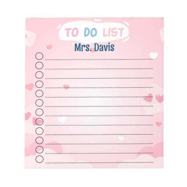 Personalized Heart Themed To-Do List Notepad (Front)