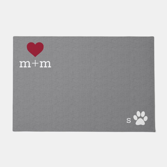 Personalized Heart Welcome Grey Pet Mat (Front)