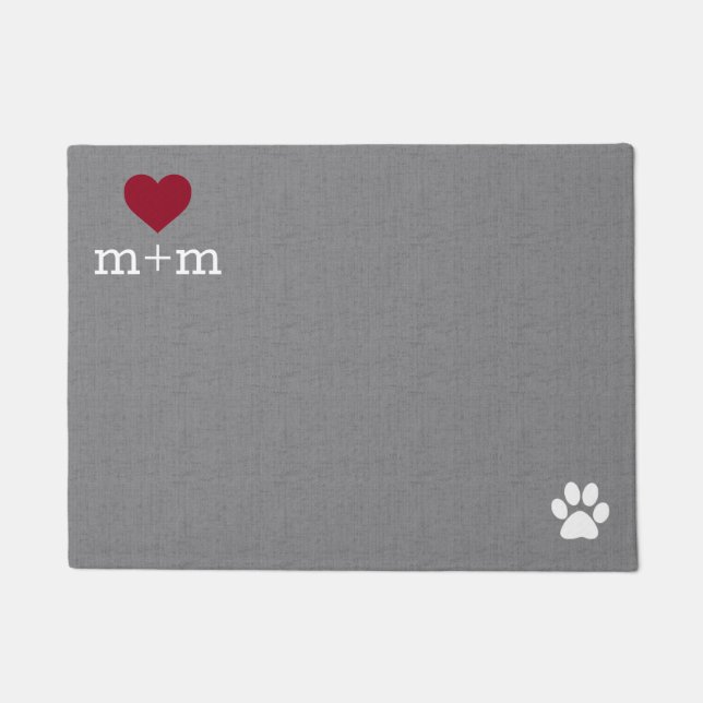 Personalized Heart Welcome Grey Pet Mat (Front)