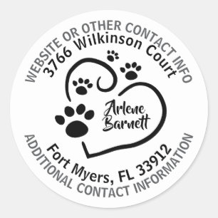 Personalized Heart with Paw Prints & Contact Info Classic Round Sticker