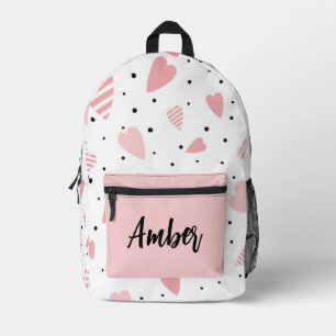 Personalized Hearts and Polka Dots Printed Backpack