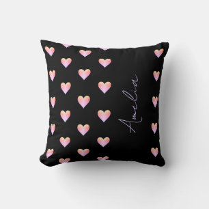Personalized Hearts Black Pink Modern Throw Pillow