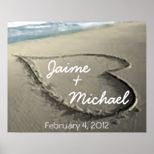 Personalized Hearts in the Sand Wedding Gift Poster