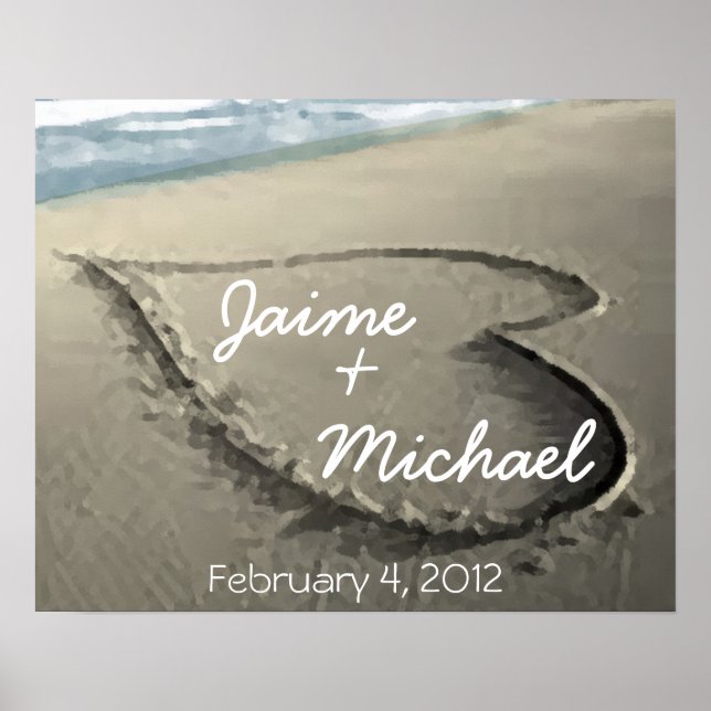 Personalized Hearts in the Sand Wedding Gift Poster (Front)