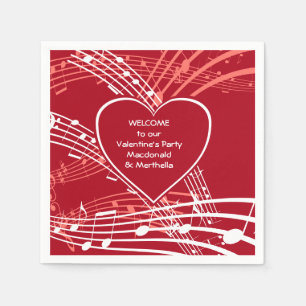 Personalized Hearts Music Valentines Party Paper Napkin