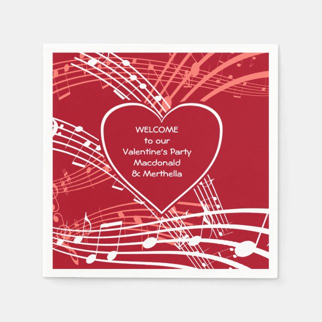 Personalized Hearts Music Valentines Party Paper Napkin (Front)
