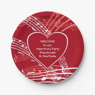 Personalized Hearts Music Valentines Party Paper Plate