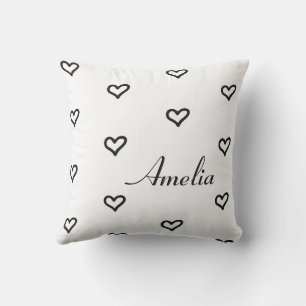 Personalized Hearts Neutral Throw Pillow