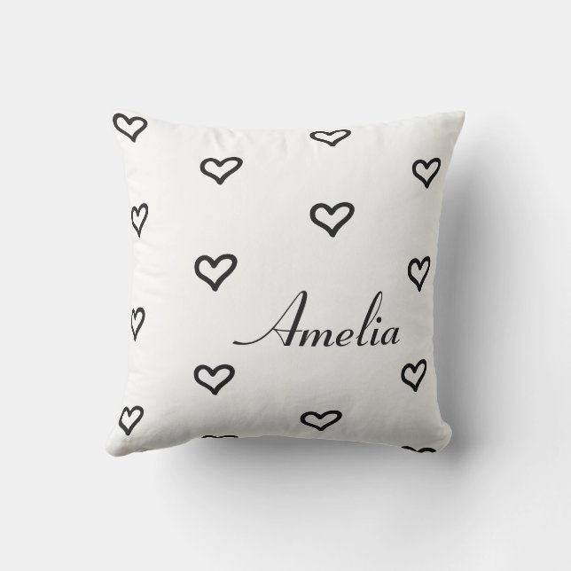 Personalized Hearts Neutral Throw Pillow (Back)