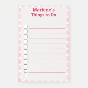 Personalized Hearts on Pink Things to Do Post-it Notes