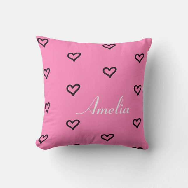 Personalized Hearts Pink Throw Pillow (Front)