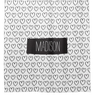 Personalized Hearts Shower Curtain-Black and White