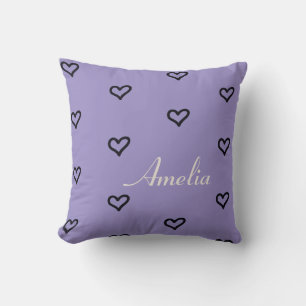 Personalized Hearts Violet Tulip Throw Pillow