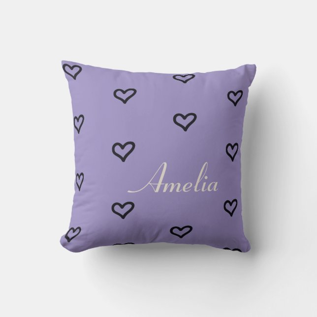 Personalized Hearts Violet Tulip Throw Pillow (Front)