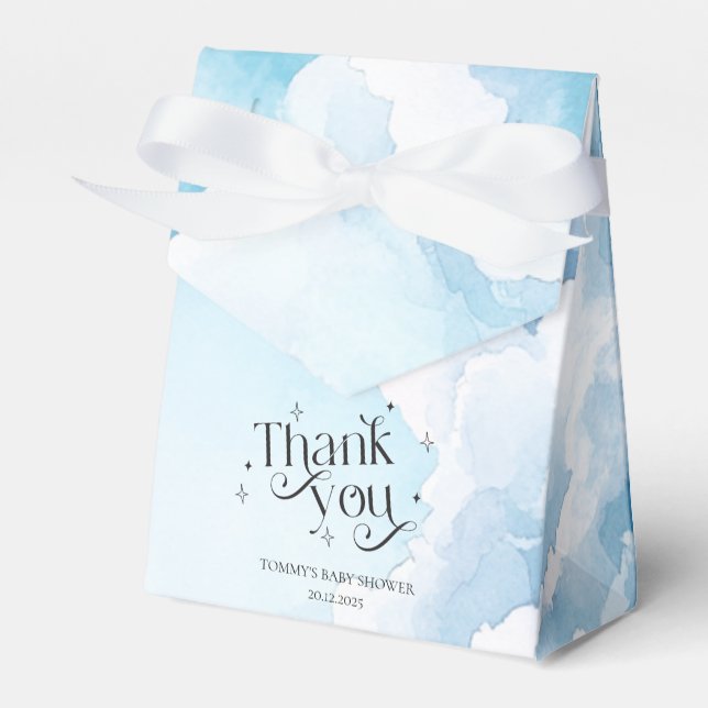 Personalized Heaven Sent Blue Clouds Baby Shower  Favor Box (Front Side)