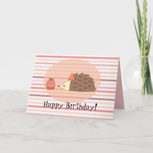 Personalized Hedgehog and Cupcake Card (Front)