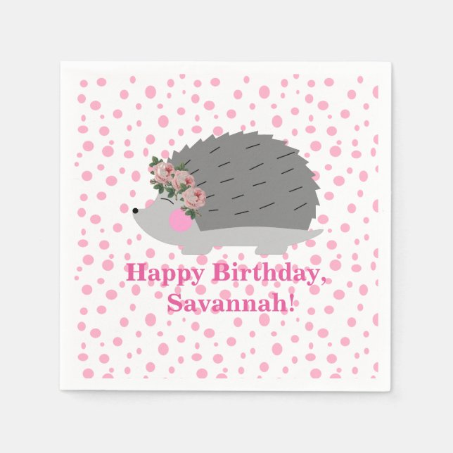 Personalized Hedgehog Birthday Napkin (Front)