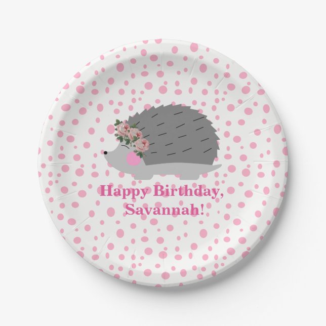 Personalized Hedgehog Birthday Paperplate Paper Plate (Front)
