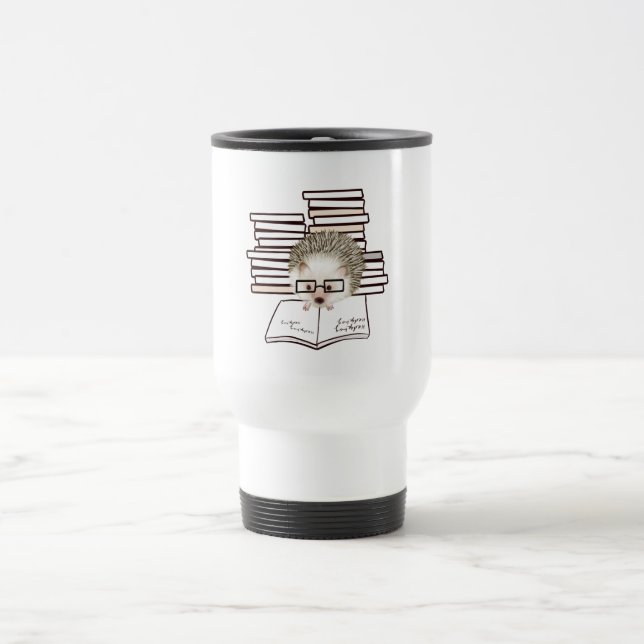 Personalized Hedgehog Book Nerd Travel Mug (Center)