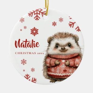 Personalized Hedgehog Christmas Snowflake Ceramic Ornament