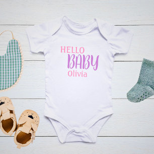 Personalized Hello Baby Pink   Bodysuit
