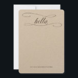 Personalized Hello Calligraphy Kraft Stationery Note Card<br><div class="desc">Classy personalized stationery with calligraphy "hello" in brown on kraft paper. Individual sheets. Name(s) at bottom are optional. Die cut and paper types optional.  Use for every day notes.  Also great for wedding shower or bridal shower thank you notes.</div>
