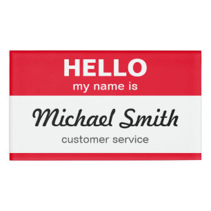 Personalized Hello My Name is Classical Red White Name Tag