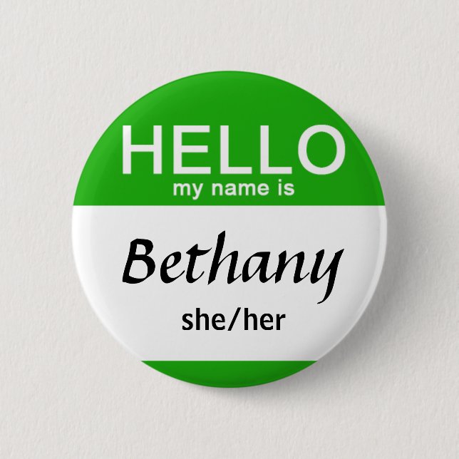 Personalized Hello My Name Is Custom Name Pronoun  2 Inch Round Button (Front)