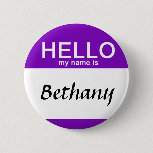 Personalized Hello My Name Is Custom Name Purple 2 Inch Round Button (Front)