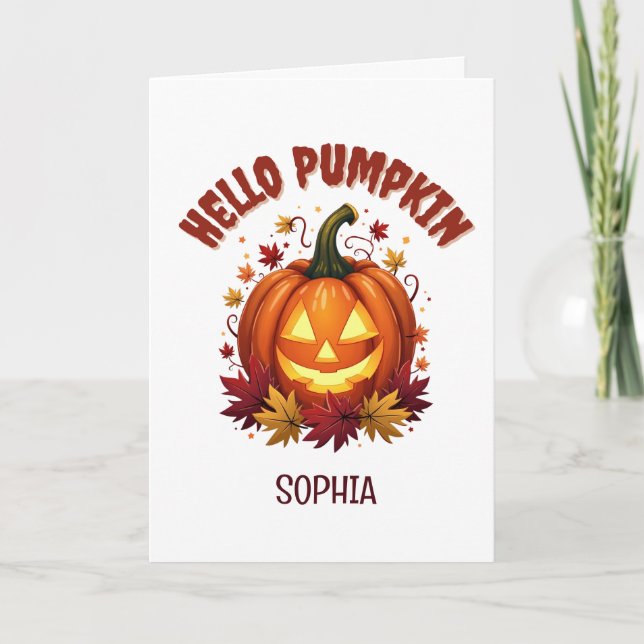 Personalized Hello Pumpkin Halloween Friend Gift Card (Front)