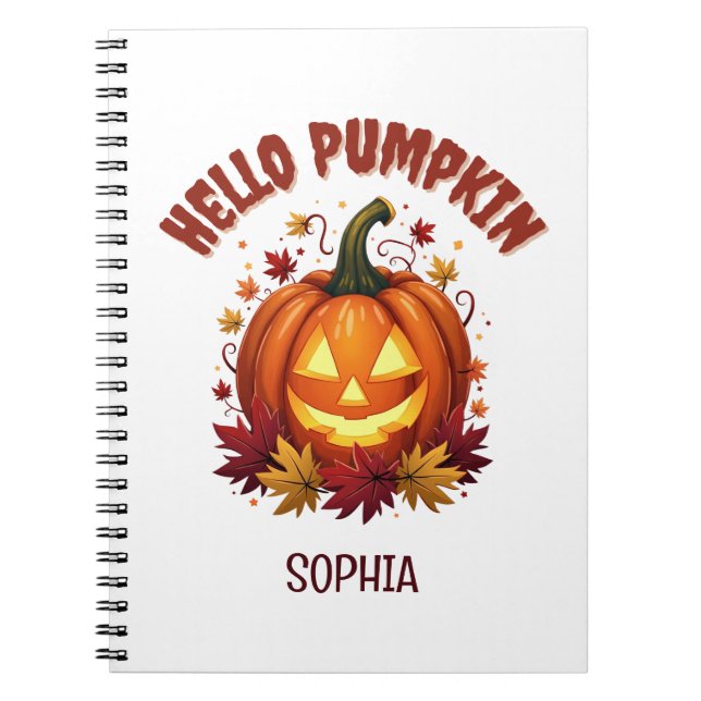 Personalized Hello Pumpkin Halloween Friend Gift Notebook (Front)