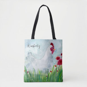 Personalized Hen and Poppies Tote Bag