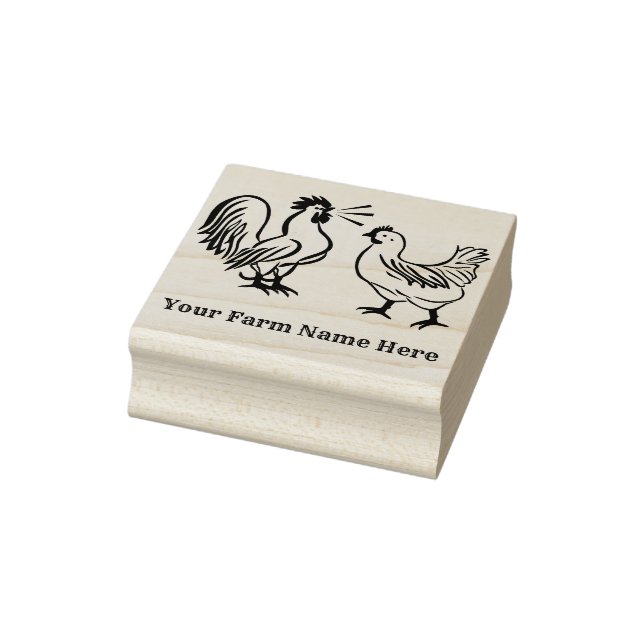 Personalized Hen and Rooster Chicken Farm Rubber Stamp (Stamp)