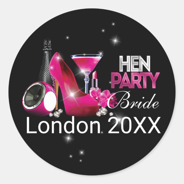Personalized Hen Party Bachelorette Party Classic Round Sticker (Front)