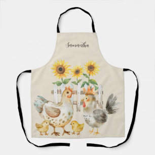 Personalized Hen Sunflower Watercolor Apron