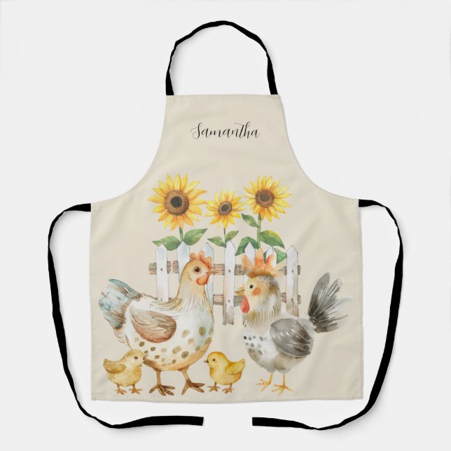 Personalized Hen Sunflower Watercolor  Apron (Front)