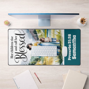 Personalized Her Children Rise Christian Women Desk Mat