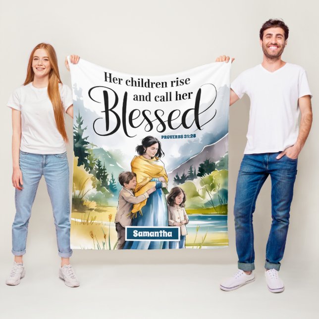 Personalized Her Children Rise Christian Women  Fleece Blanket (In Situ)